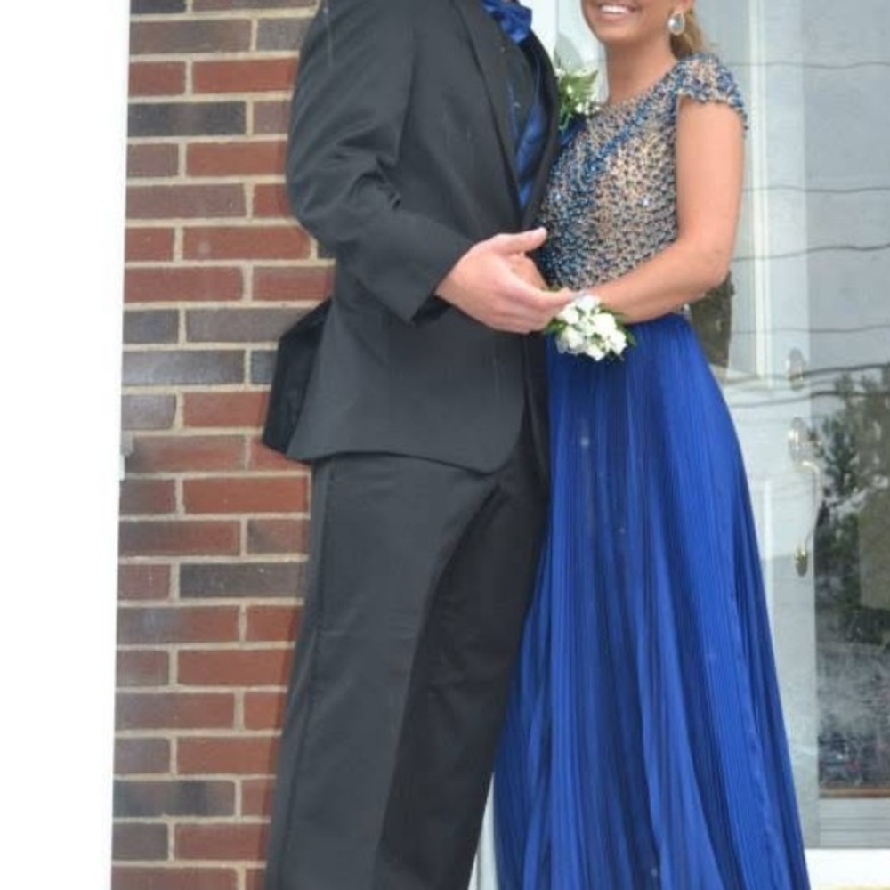 Prom dress - Sherri Hill Elegant Royal Blue and Gold beaded Women's Dress - Picture 3 of 13